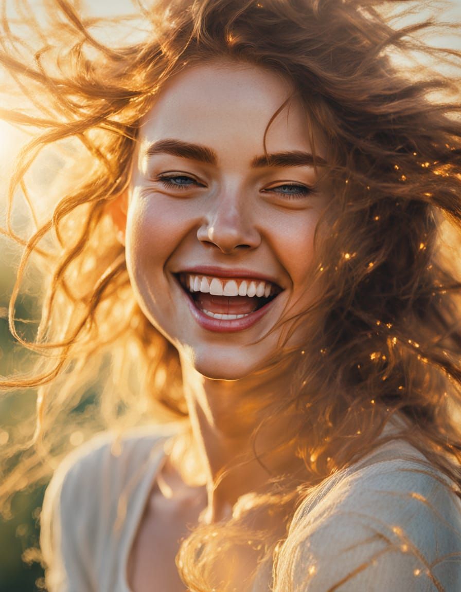 Joyful Woman in Sunlight: Impressionistic Watercolor Portrai...