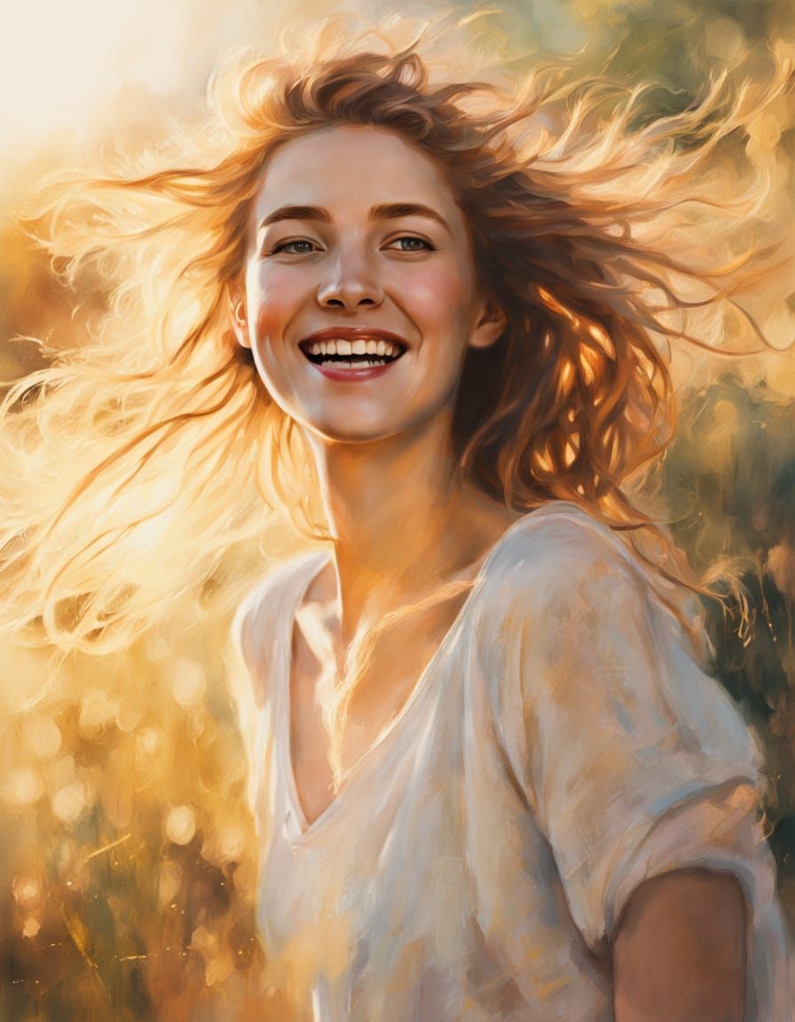 Laughing Woman Portrait in Watercolor Style