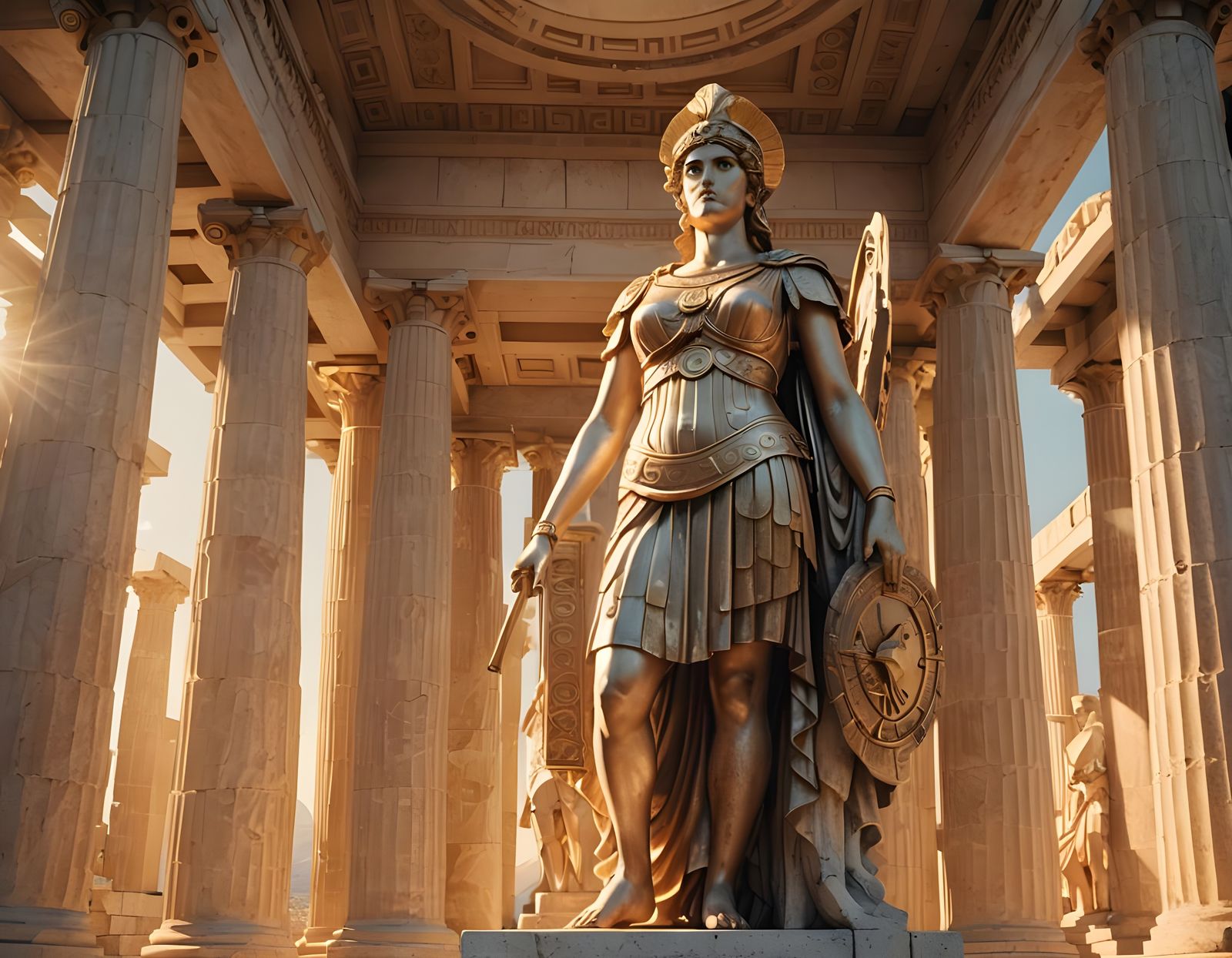Goddess Athena Radiates Wisdom in Ancient Parthenon