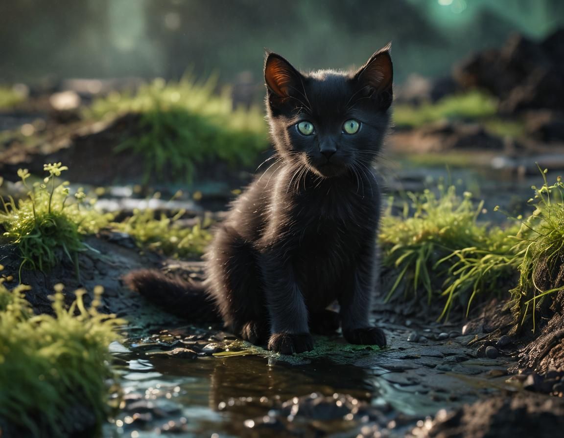 Black Kitten in Glowing Nuclear Wasteland
