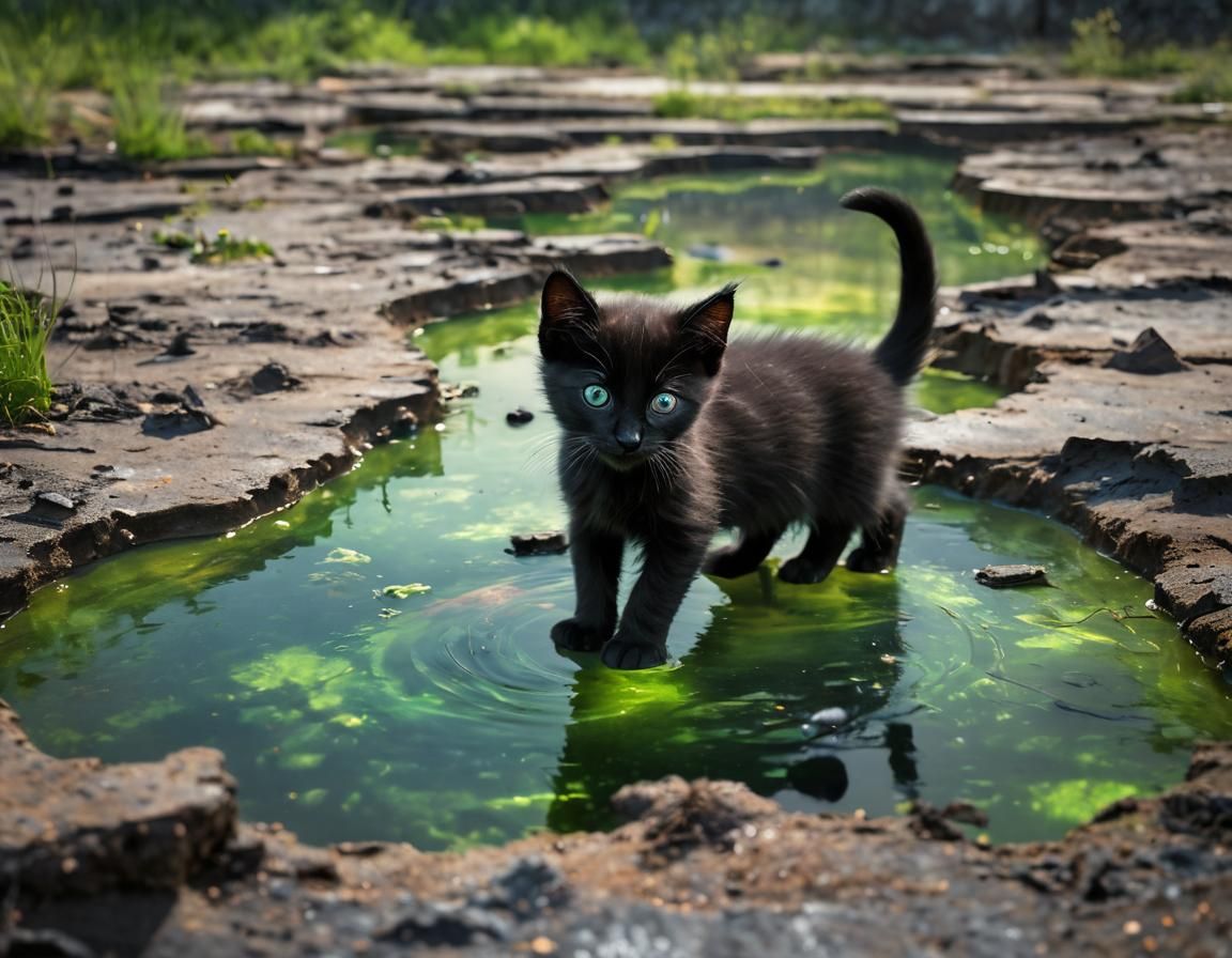 Black Kitten in a Glowing Nuclear Wasteland