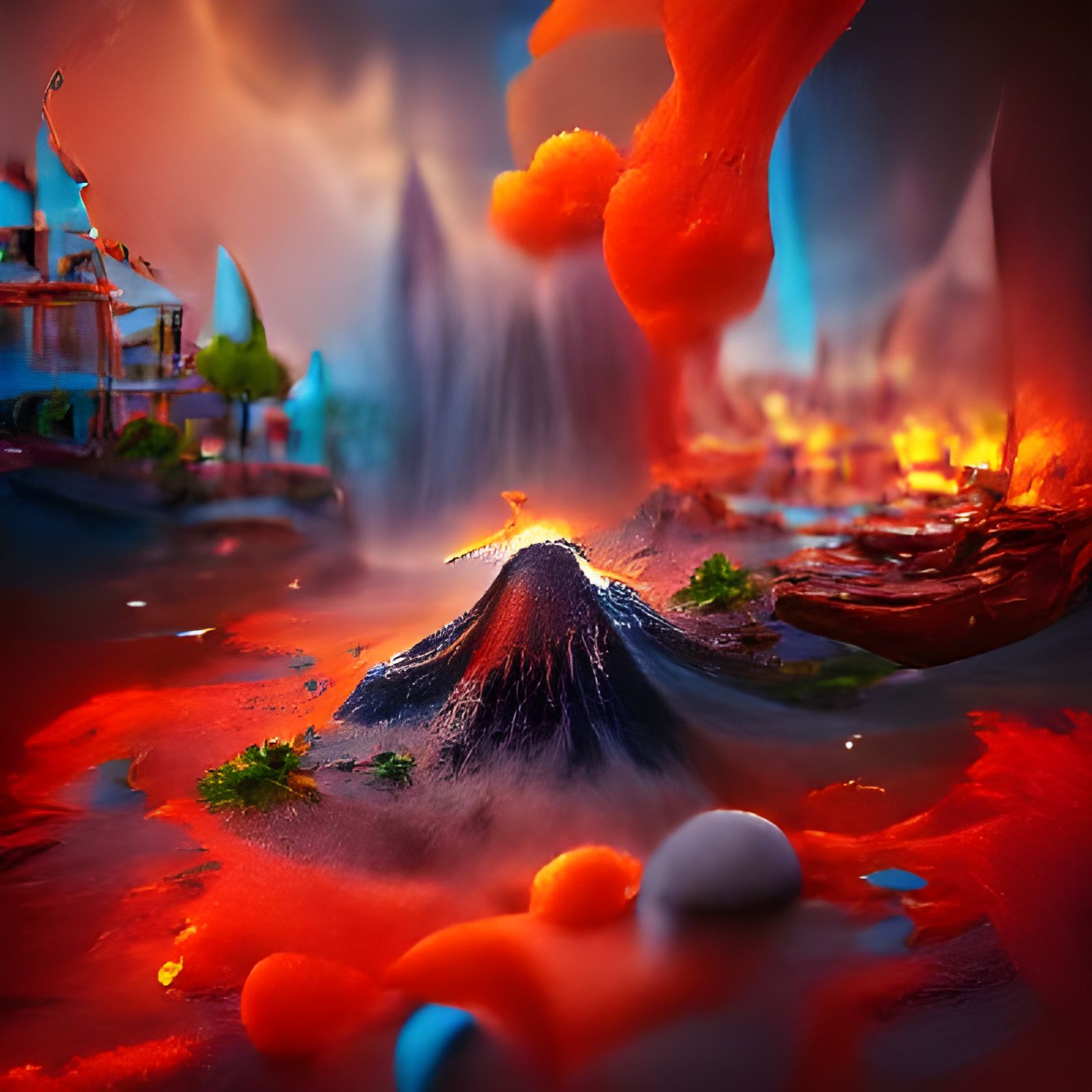 Fantastical Volcano World Concept Art