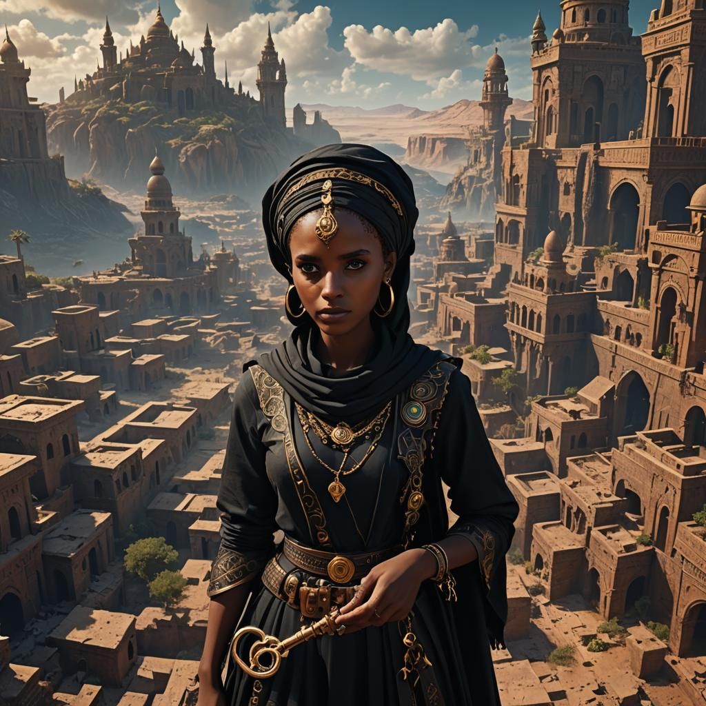 Somali Girl with Key in Fantasy Concept Art