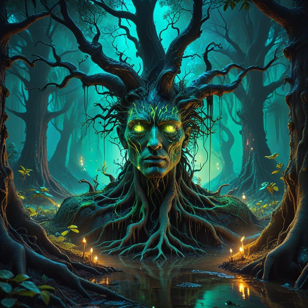 Ethereal Forest Scene in Surrealist Style