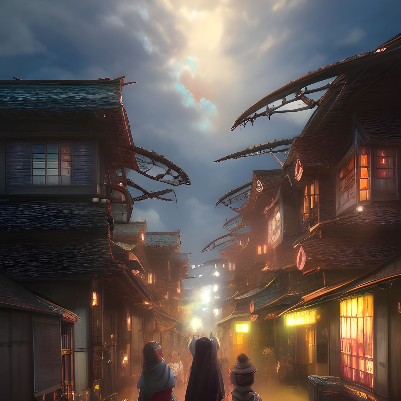 Anime Village People in Detailed Digital Painting