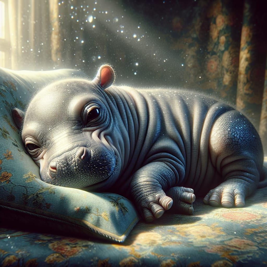 Adorable Baby Hippo's Drowsy Afternoon Nap