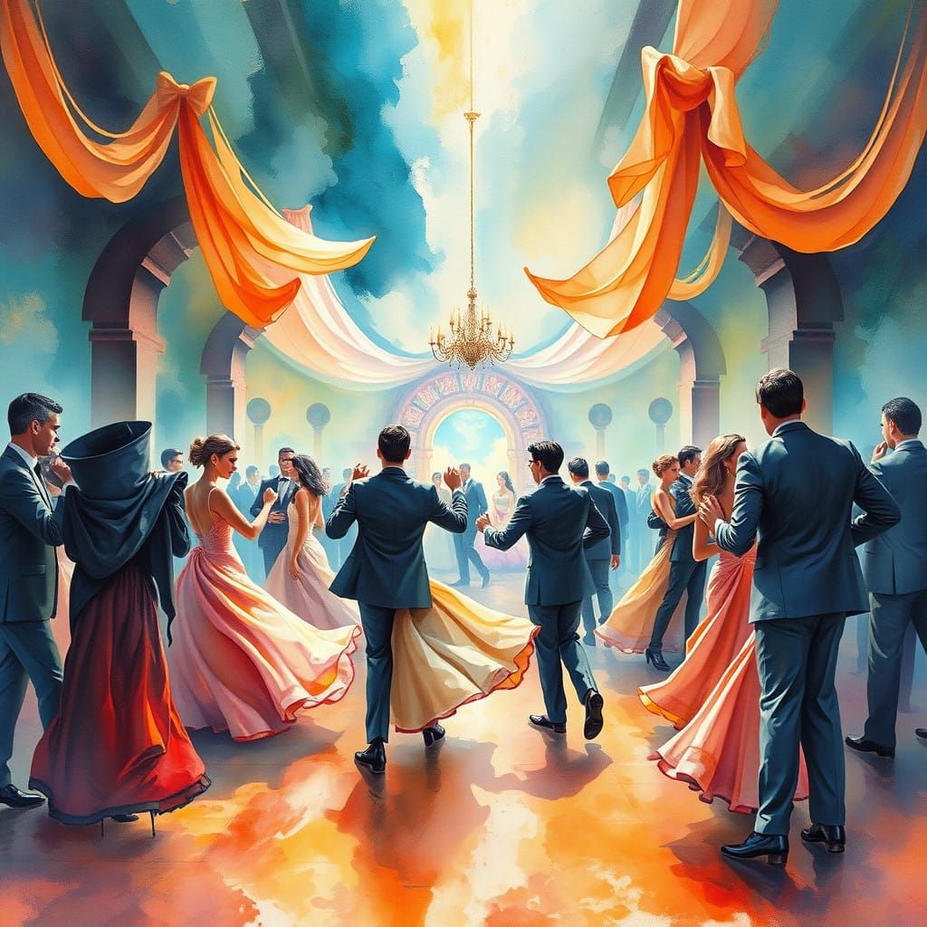 Elegant Ballroom Dance in Vibrant Watercolor