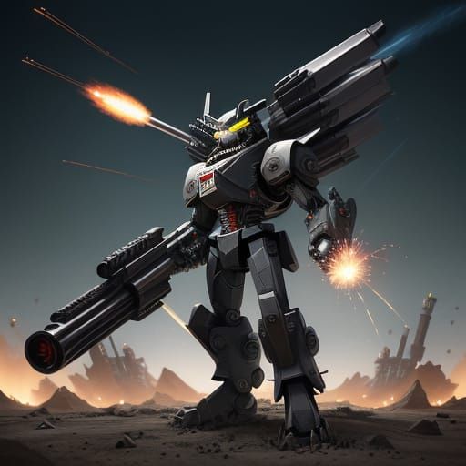 Towering Anthropomorphic Crossbow-Tank Hybrid in Toon Style