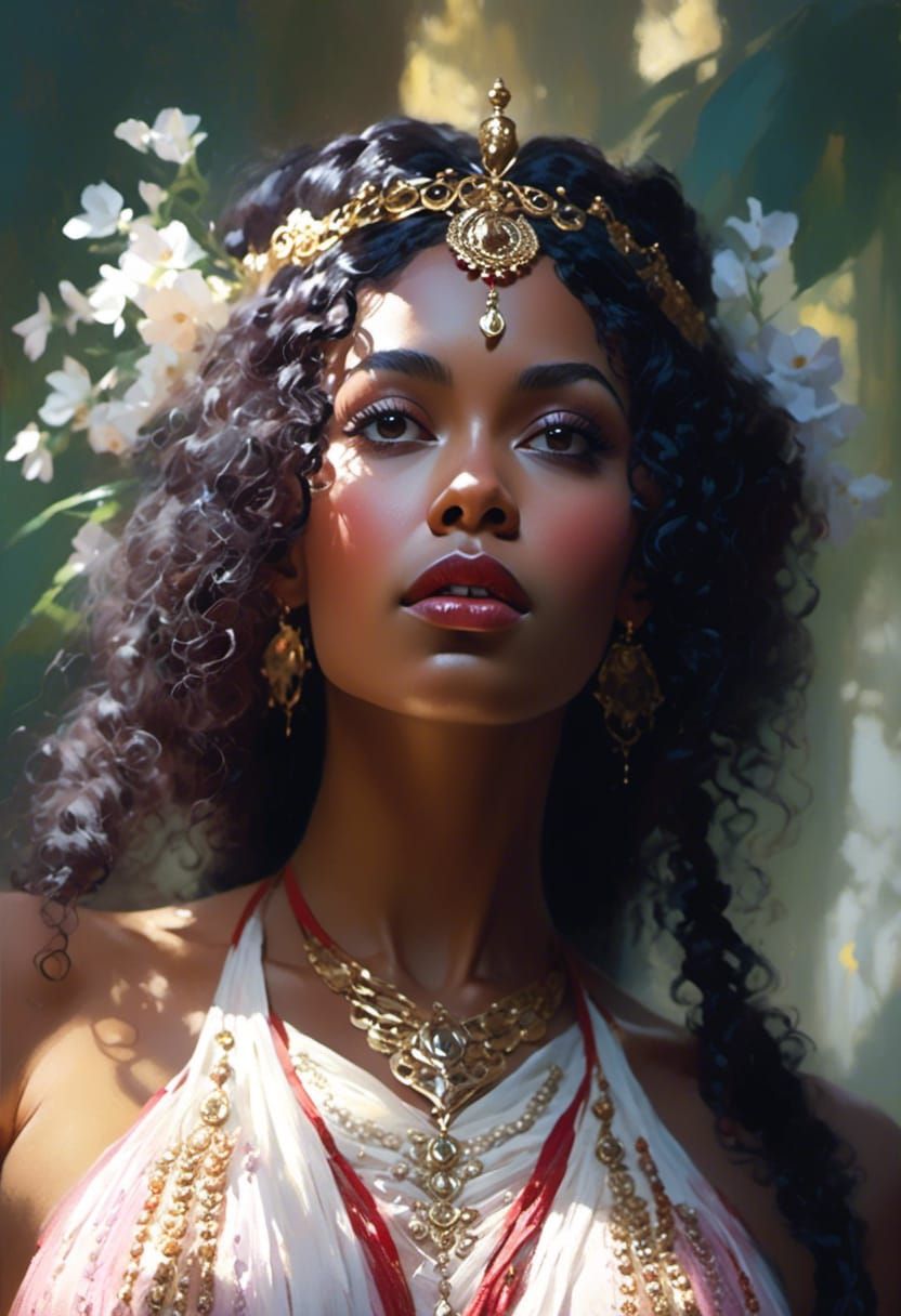 Ethereal African Queen Portrait in Science Fiction Style