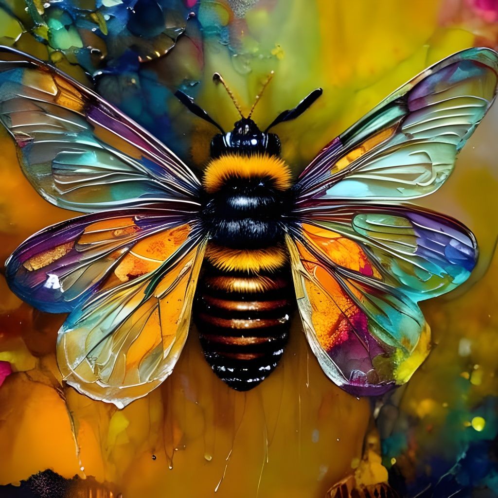 Intricate Queen Bee on Honeycomb as Impasto Painting