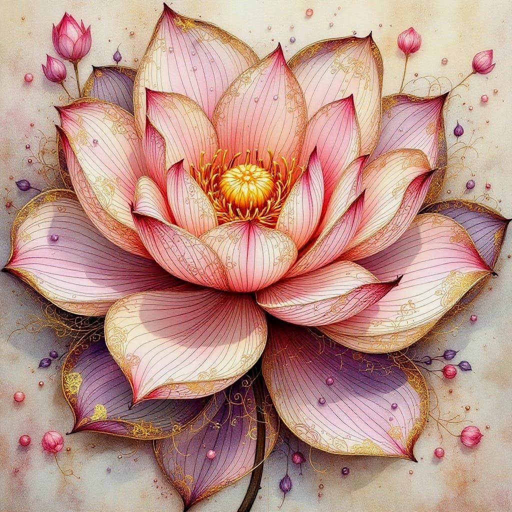 Golden Lotus Blooms in Delicate Filigree