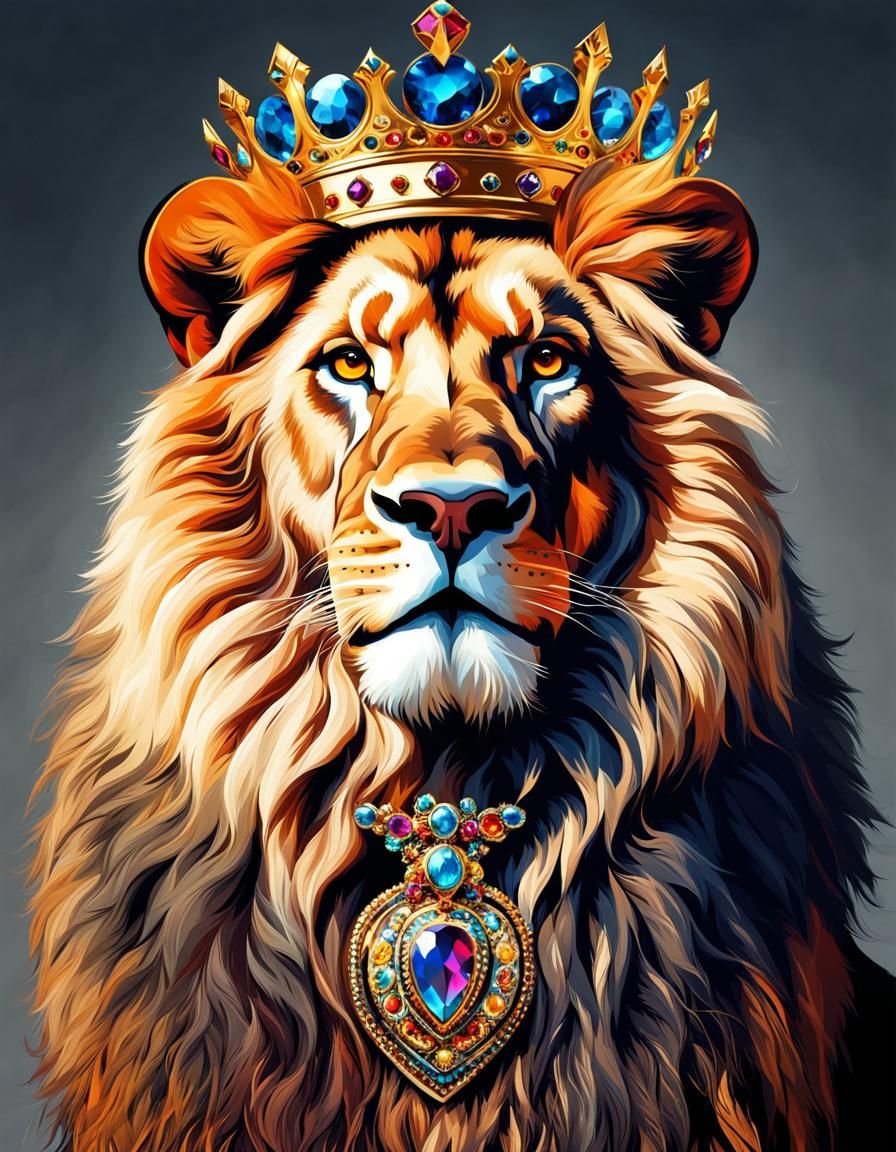 Regal Lion with Jeweled Crown