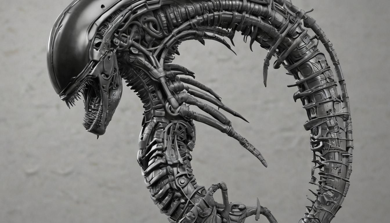 Alien Xenomorph Silhouette in Cubist Art Deco Style