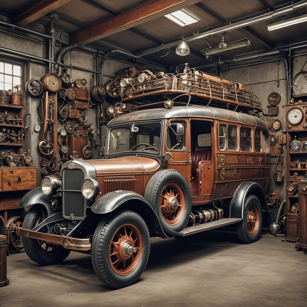 1935 Oldtimer Bus with Steampunk Engine