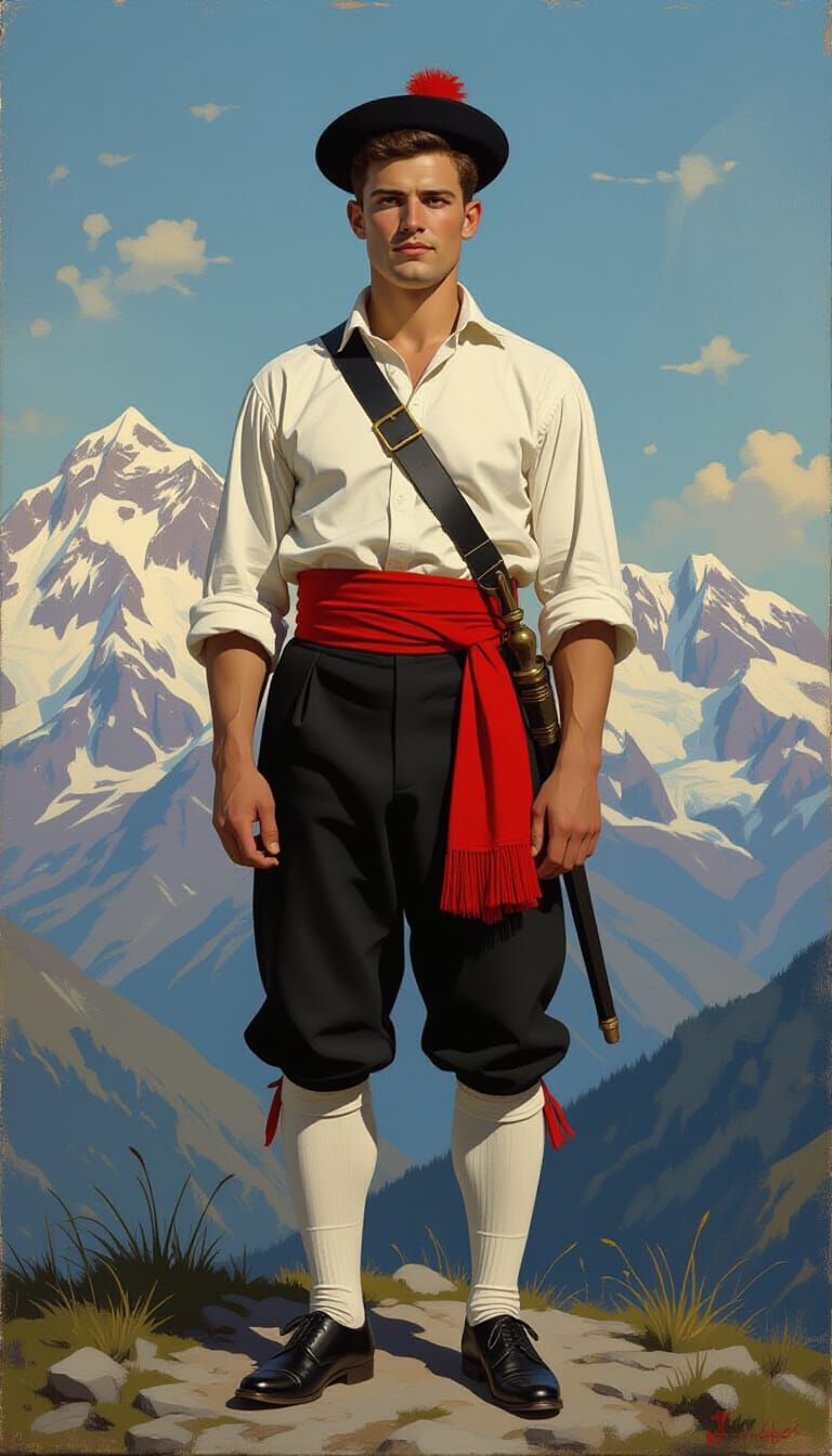 Andorran Man in Traditional Dress with Mountain Backdrop