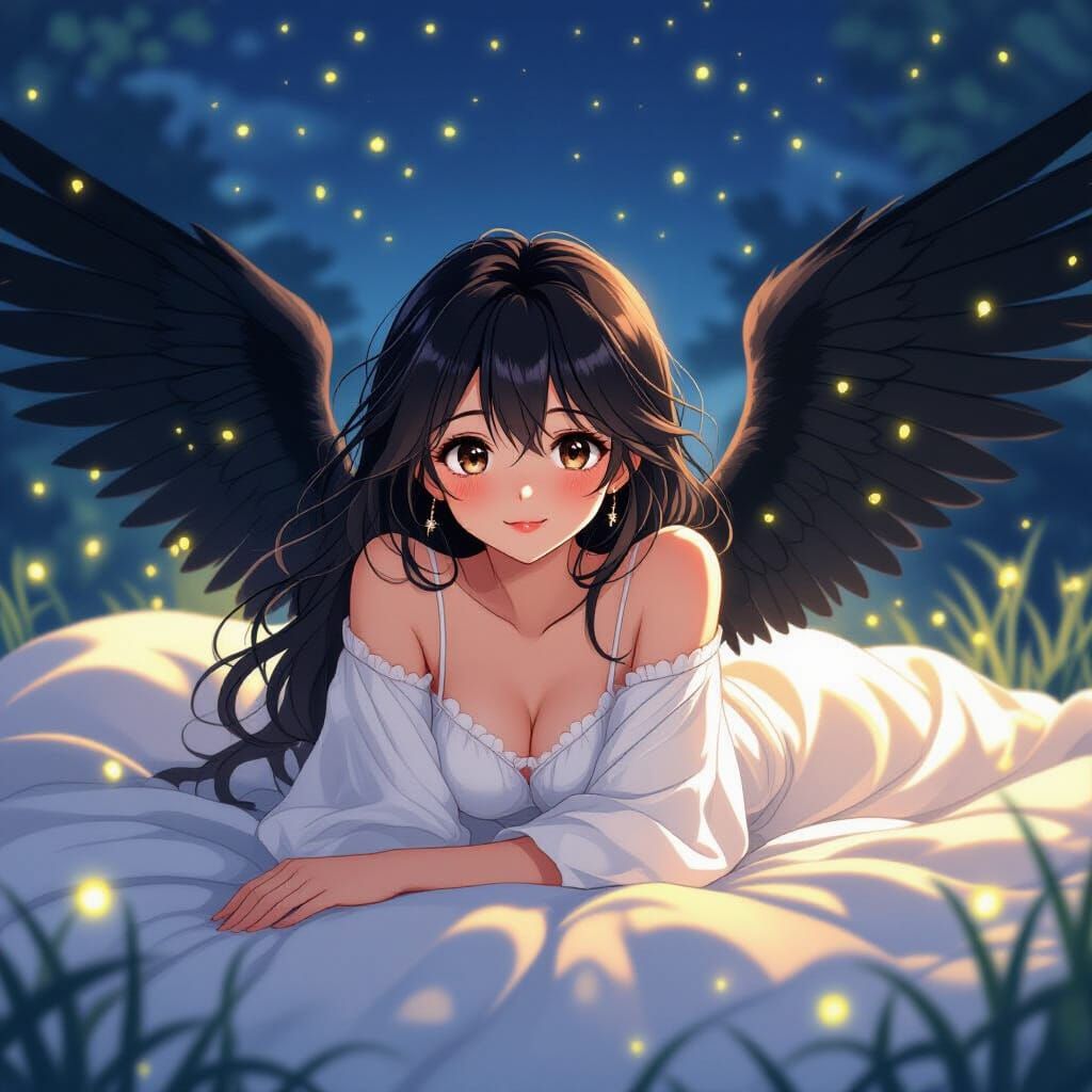 Anime Woman with Wings in Studio Trigger Style