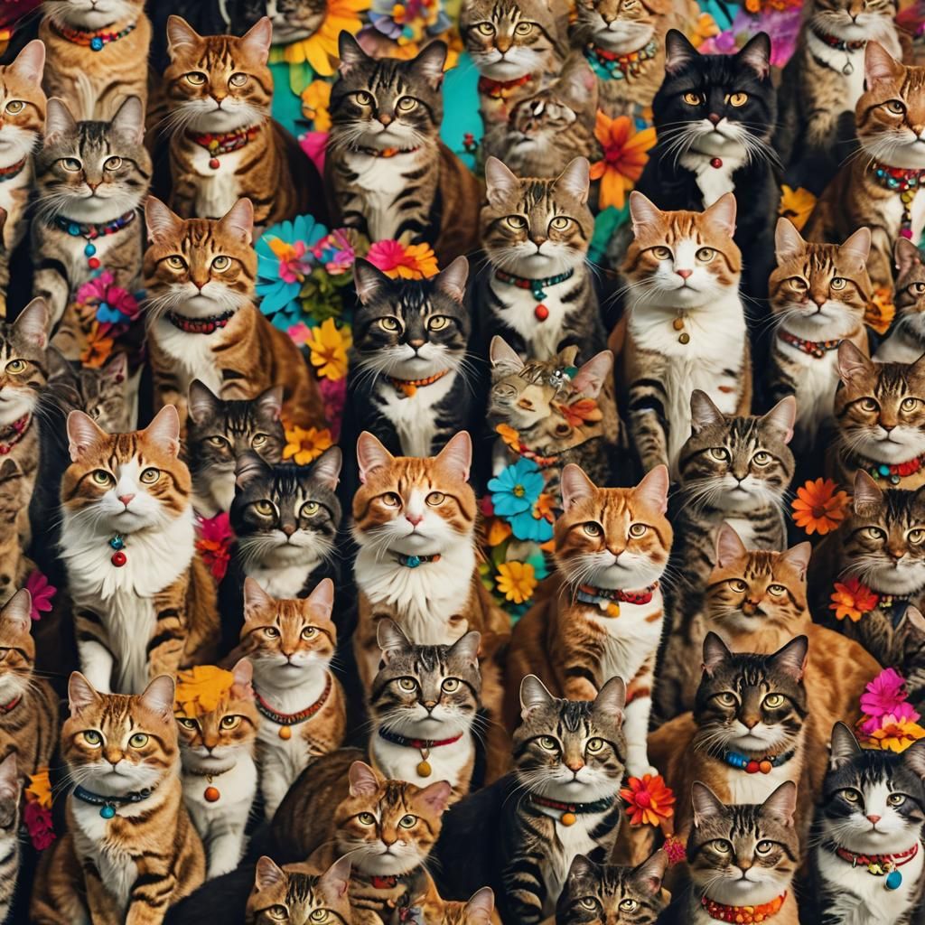 Cats in 1960s Hippie Fashion