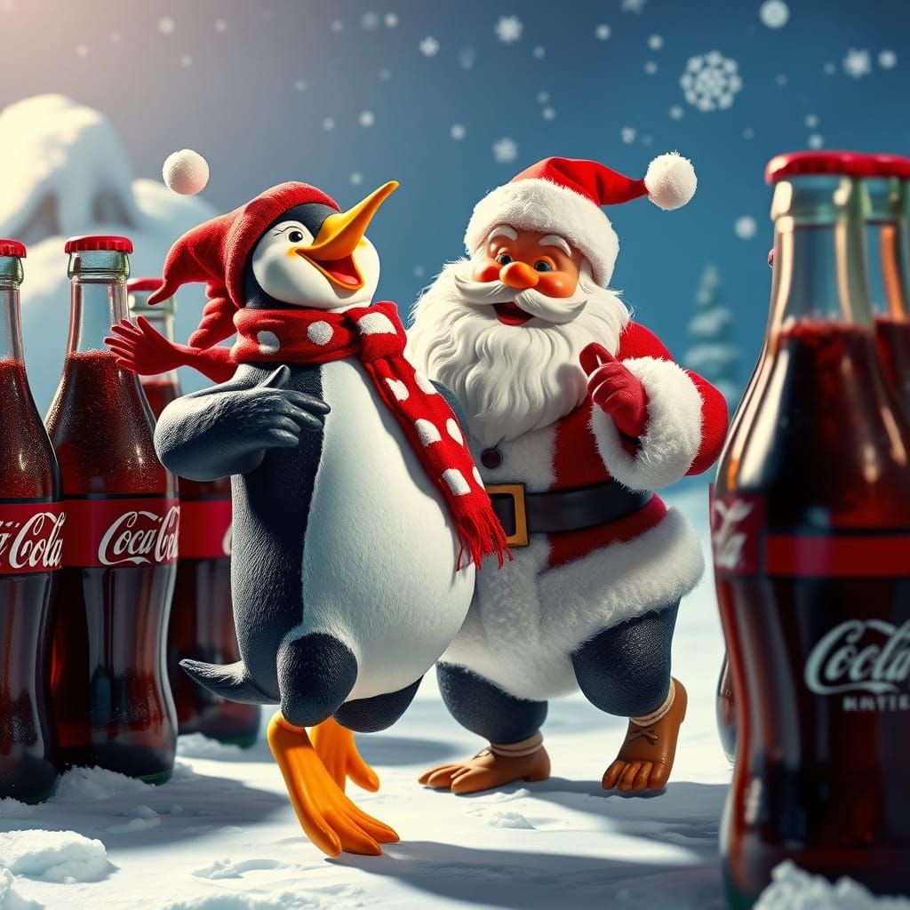Joyful Penguin Dances with Santa in a Winter Wonderland