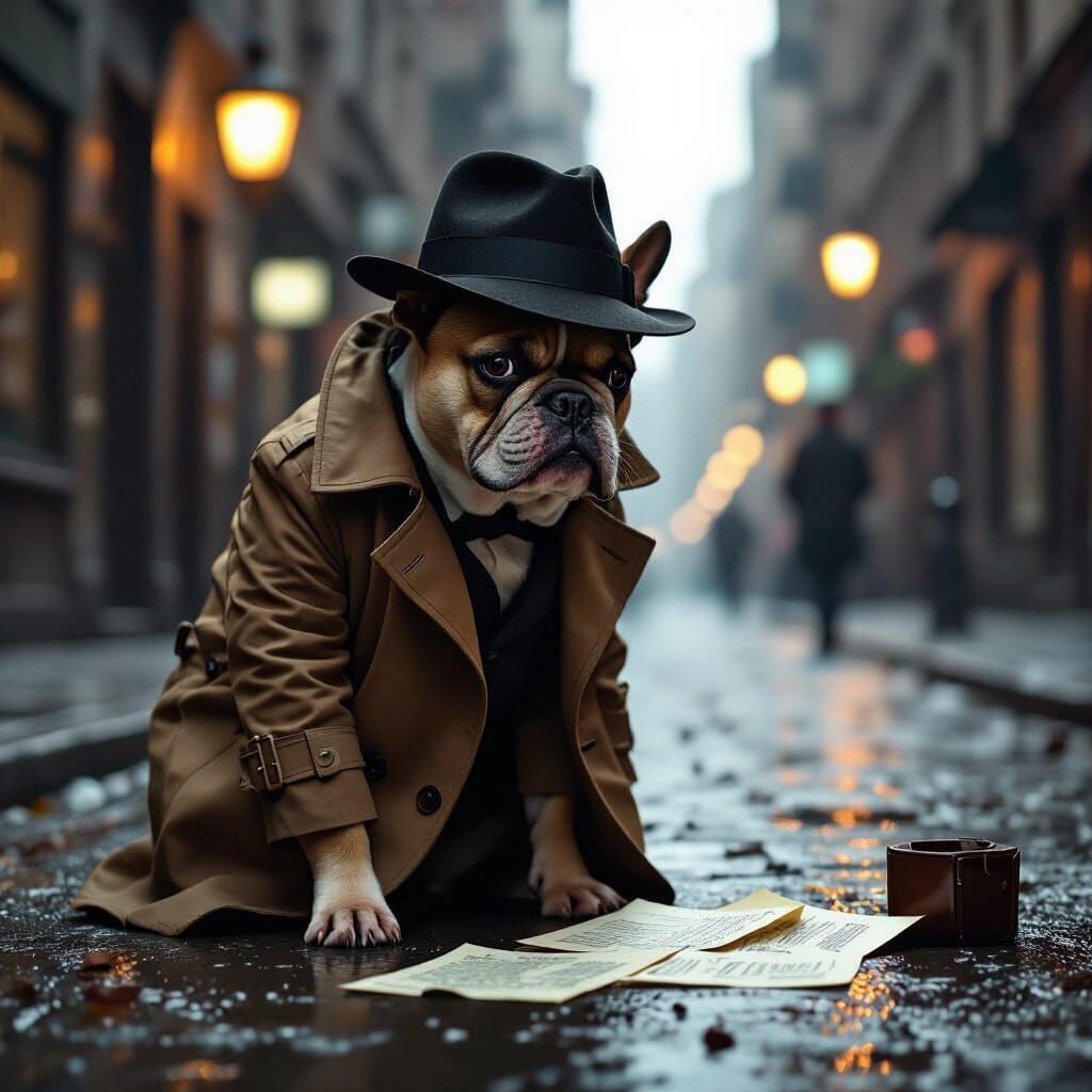 French Bulldog Detective in Film Noir Style