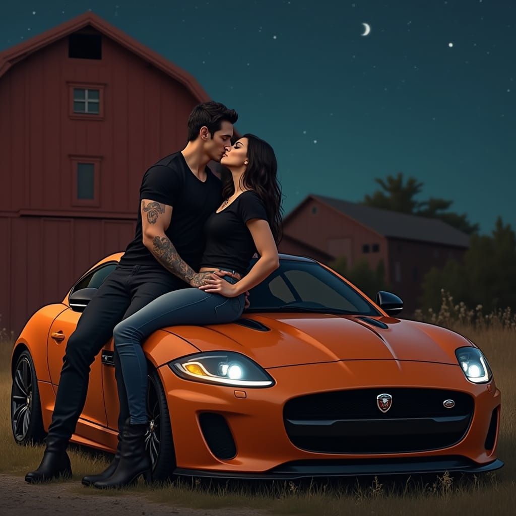 Ethereal Nighttime Kiss in Dark Romantic Style