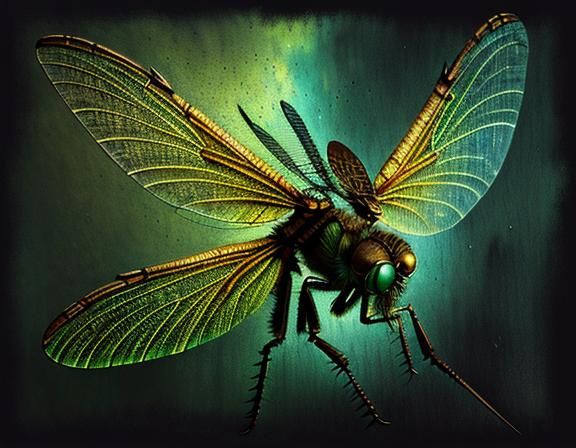 Steampunk Gothic Dragonfly in Impasto Style