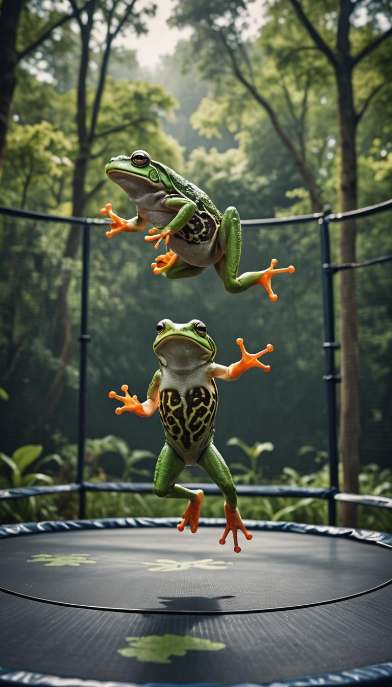 Hyperrealistic Frog on Trampoline in HDR