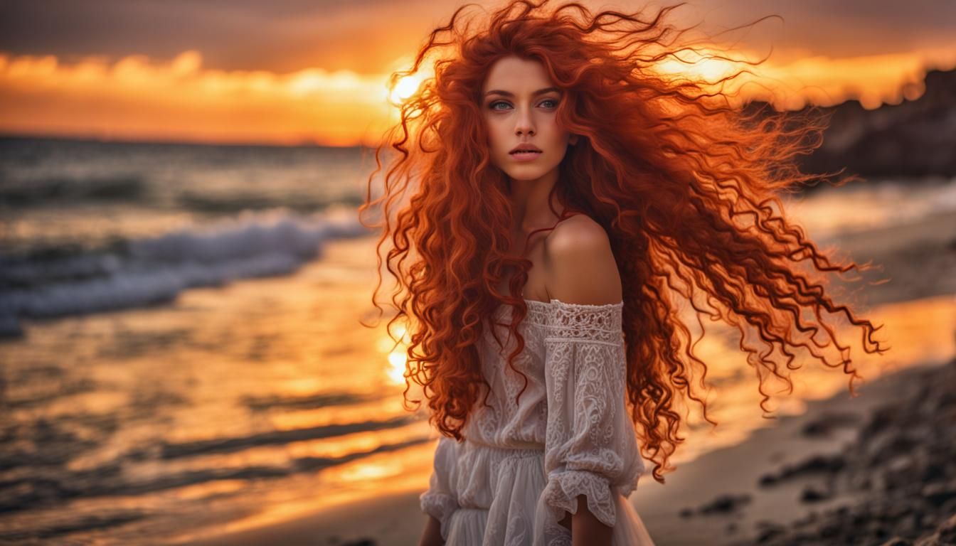 Enchanting Roma Girl on Beach at Sunset