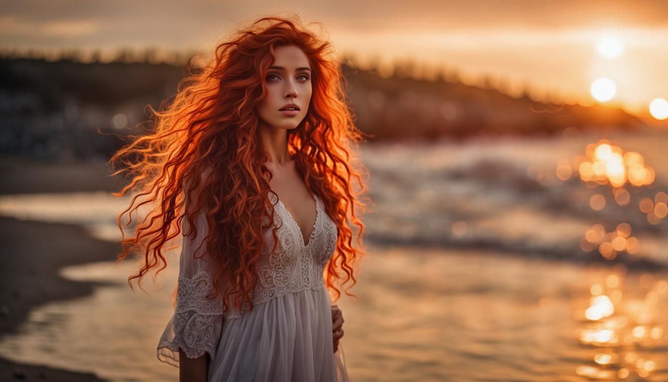 Enchanting Roma Girl at Sunset: A Beautiful Beach Photo