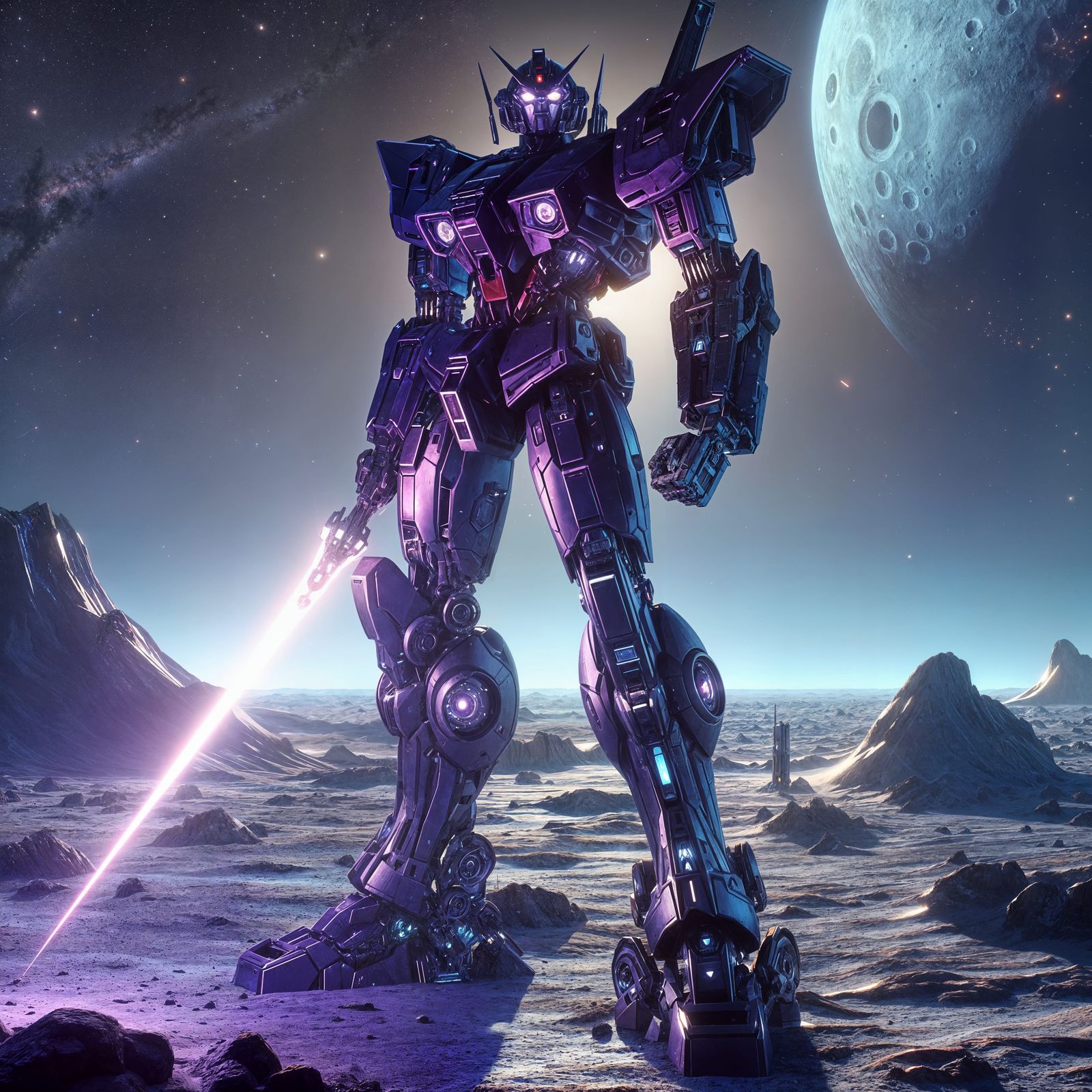Purple Cybernetic Robot on a Martian Landscape