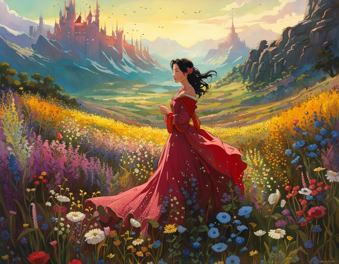 Disney Maiden Sings in Wildflower Field