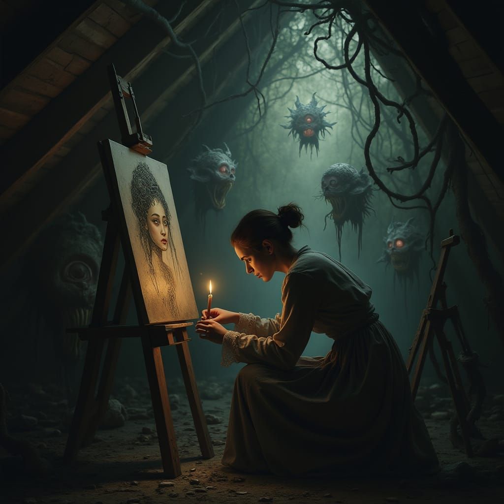 Dark Romantic Biomechanical Portrait of a Haunting Mother