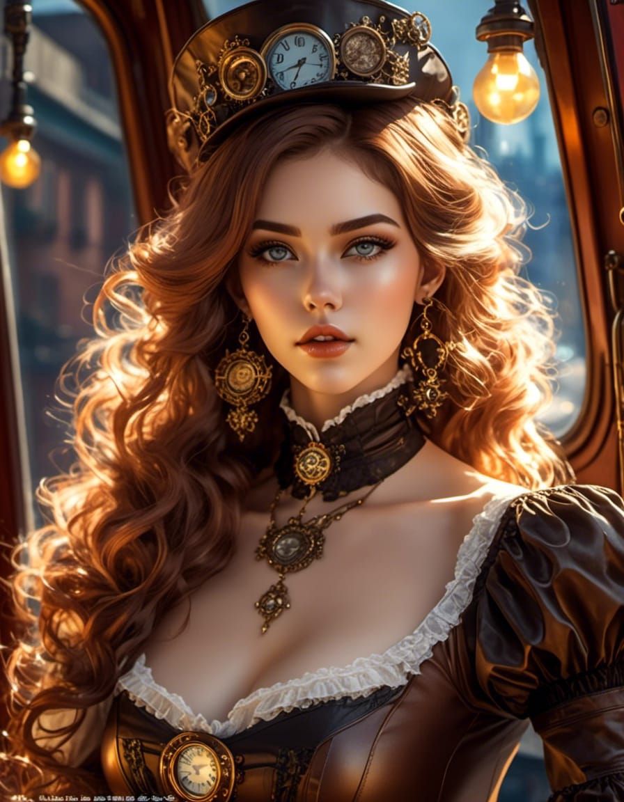 Steampunk Woman Portrait on Victorian Train