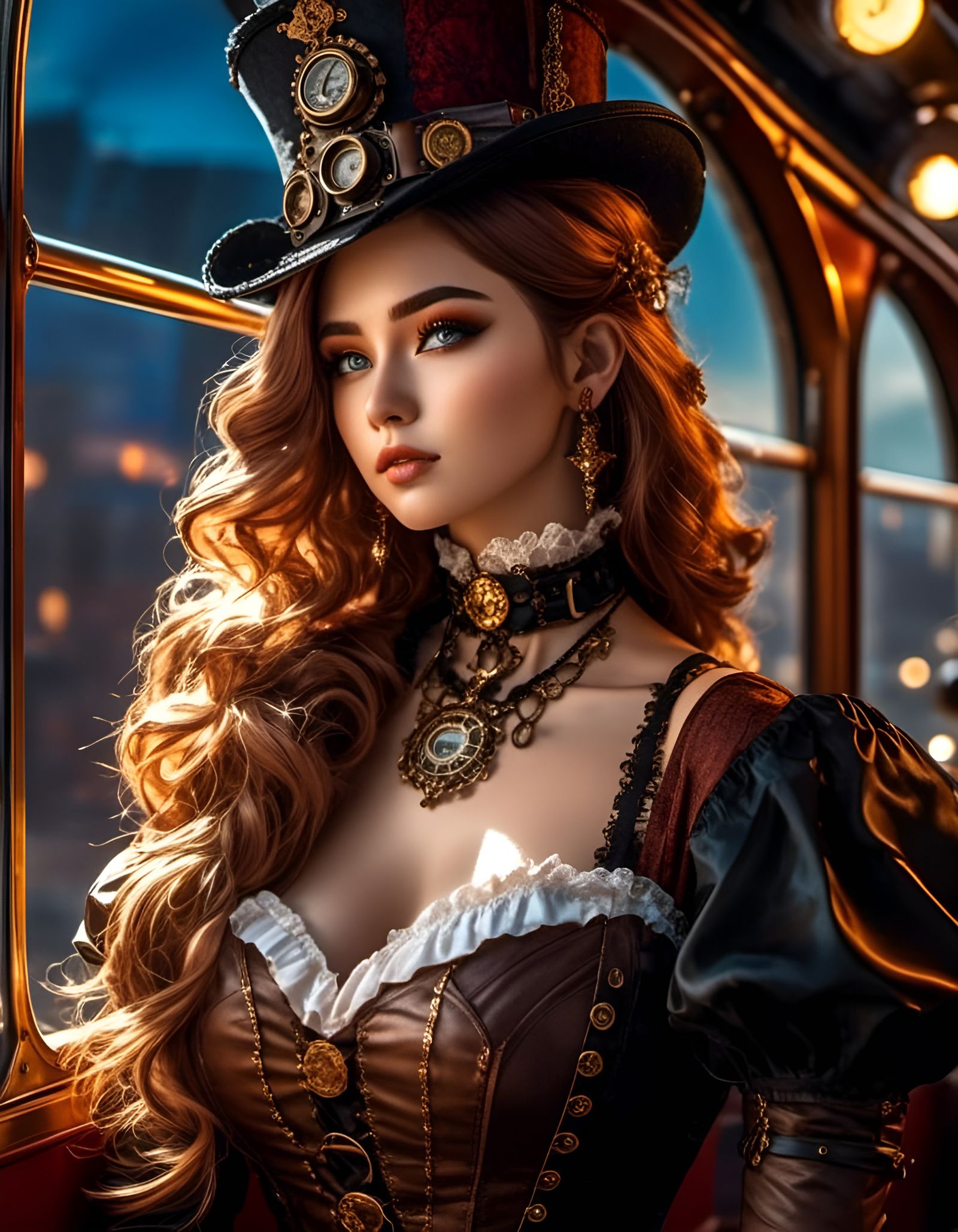 Steampunk Woman Portrait on Victorian Train