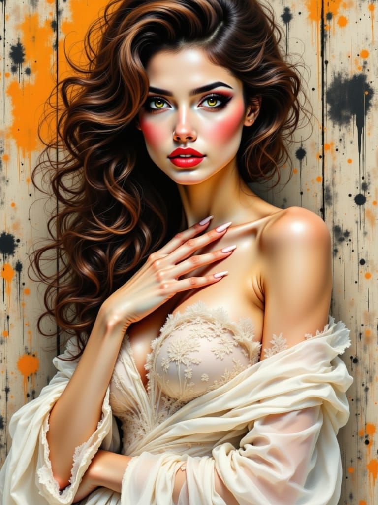 Japanese Ink Portrait of a Beautiful Woman