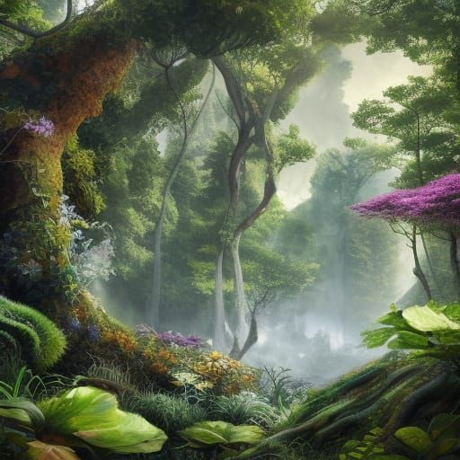 Detailed Landscape with Fantastical Greenery in Hyperrealism