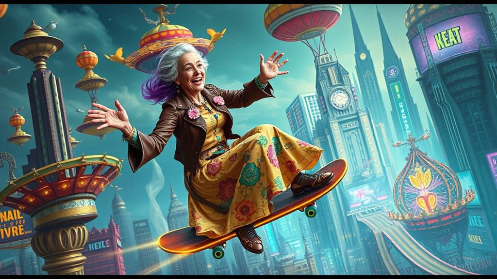 Whimsical Carnival Ride with Mischievous Woman, in Surreal S...