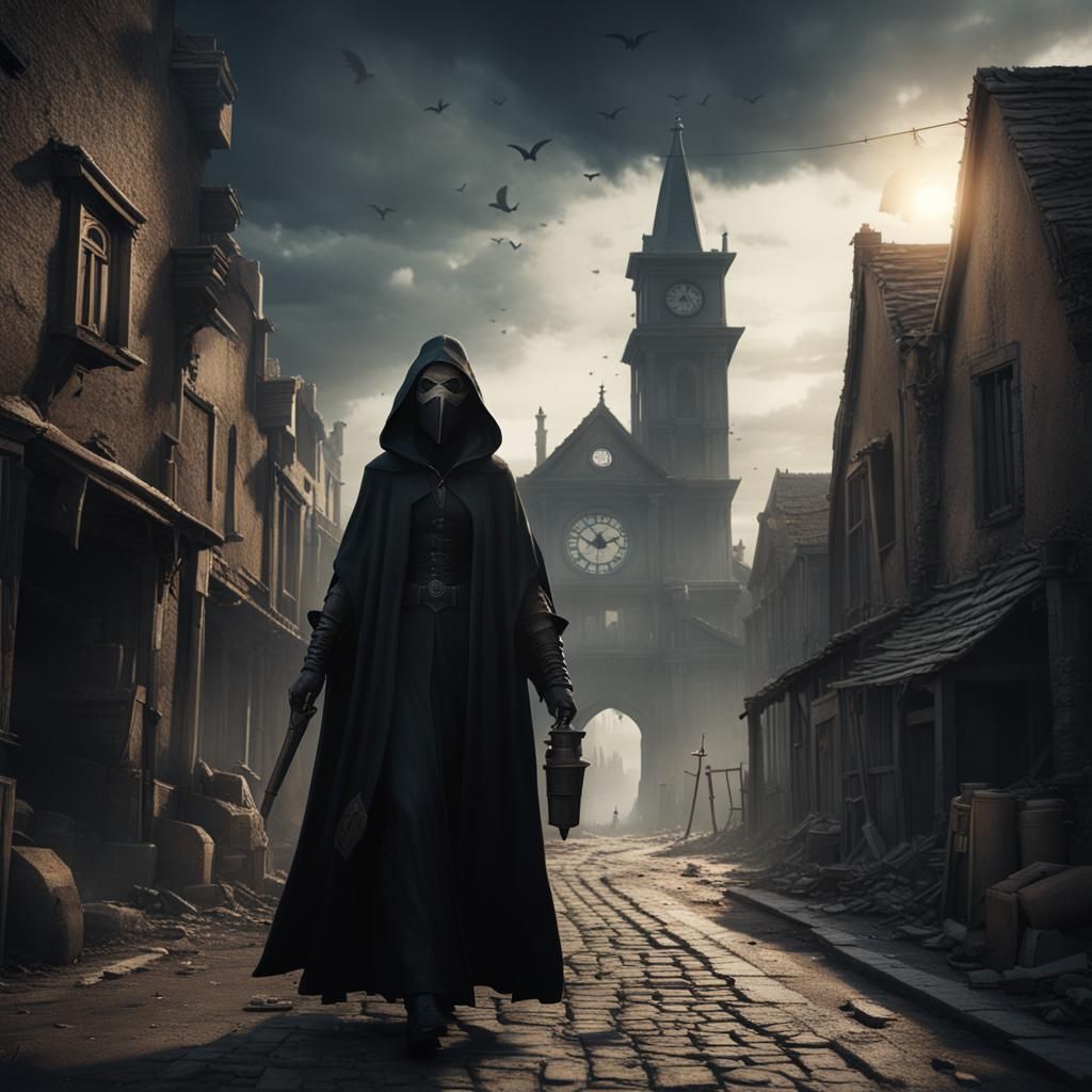 Cloaked Villainess in Dead Town: Matte Painting