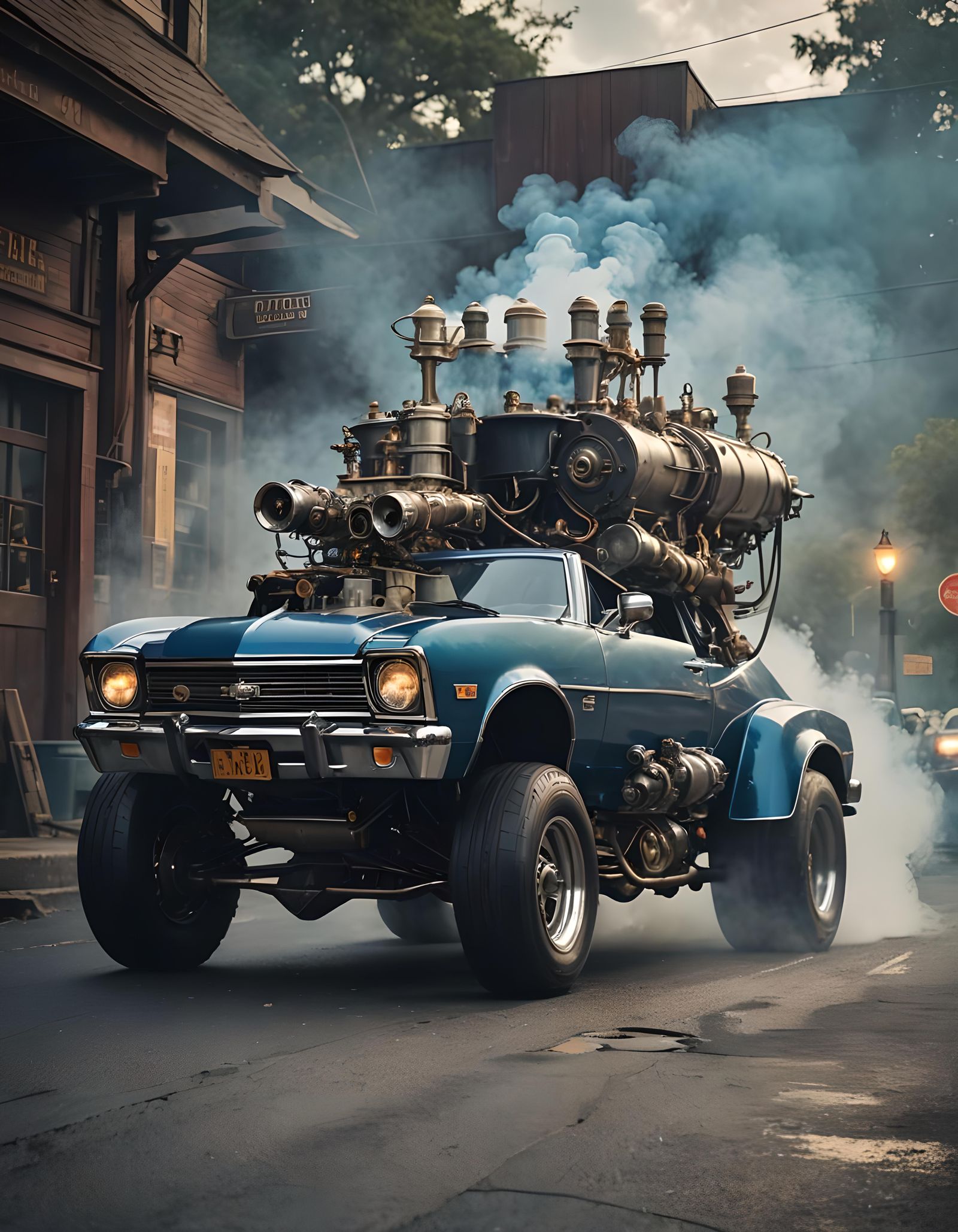 Steampunk 1969 Nova with Steam Engine