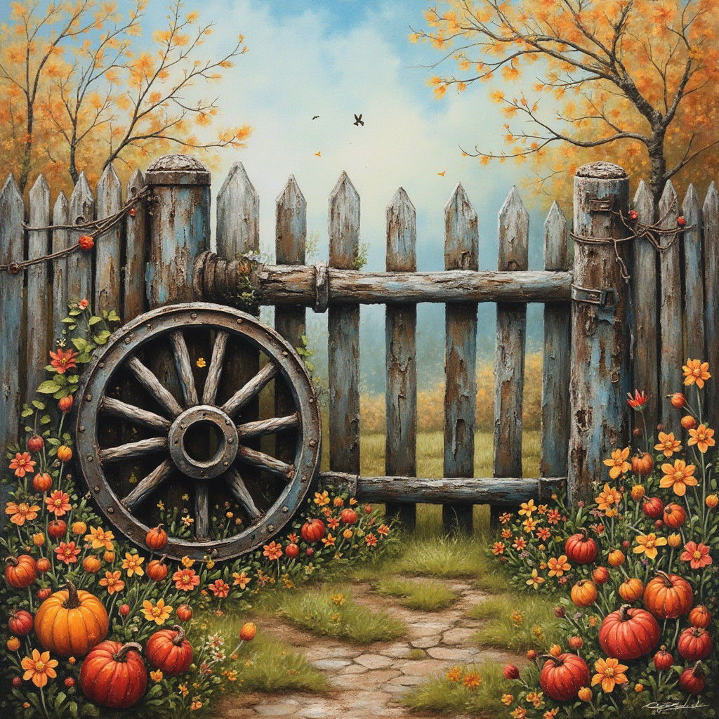 Vintage Country Scene in Impasto Watercolor Style