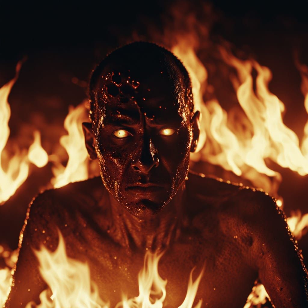 Cinematic Purgatory: A Soul Ablaze in Golden Hour