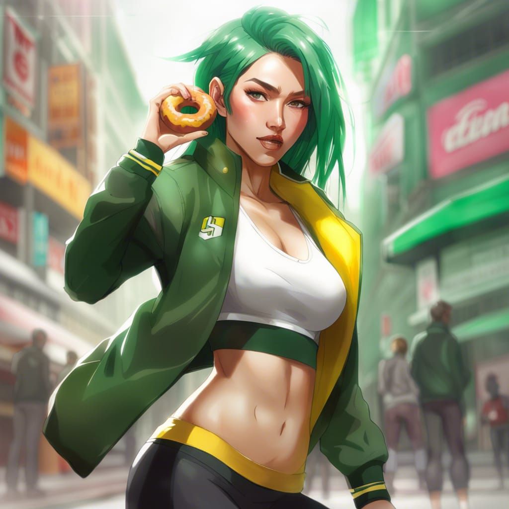 Anime Portrait: Japanese Woman with Green Hair