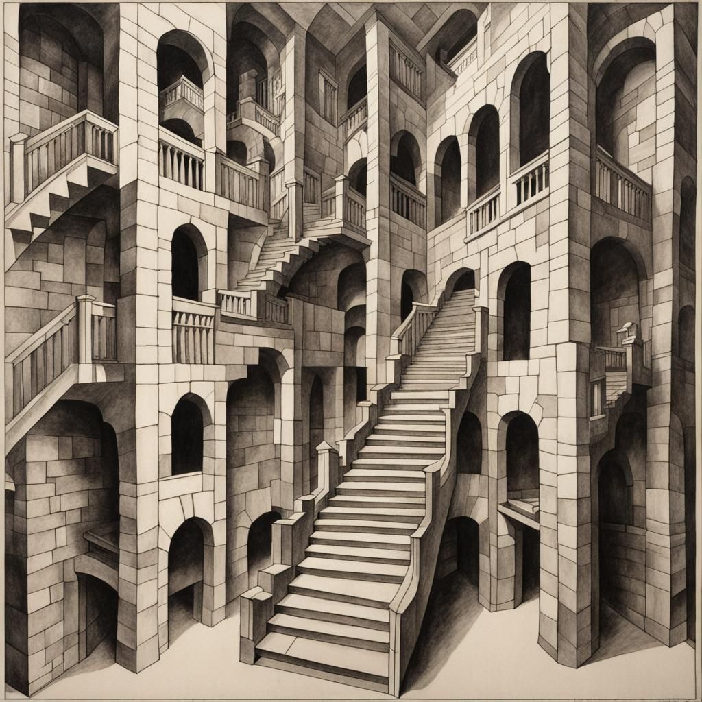 Impossible Staircases in Escher Style