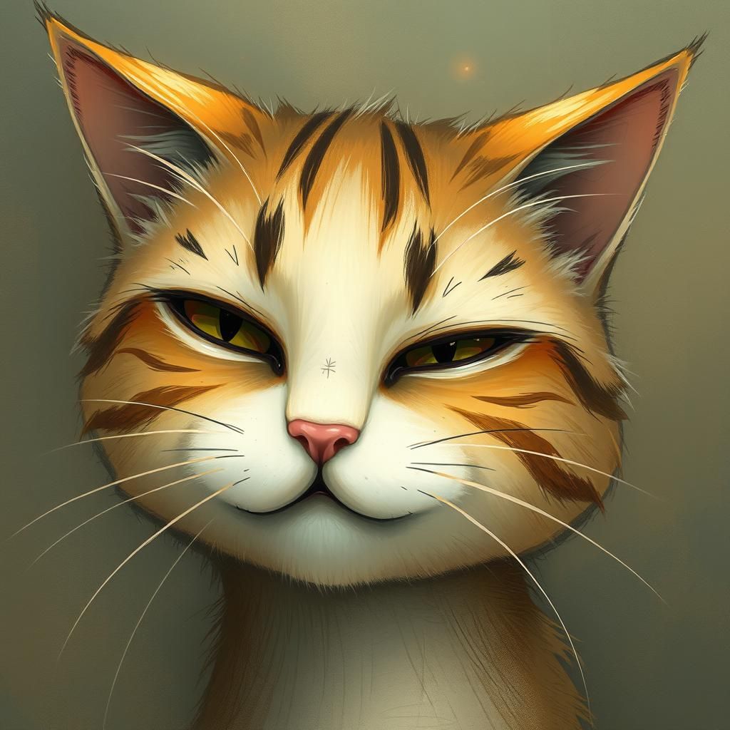 Whimsical Cat Portrait in Soft Pastels