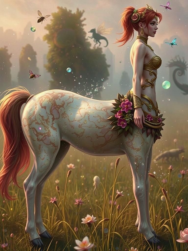 Luminescent Centaur Galloping Through Liquid Realm as Neon A...