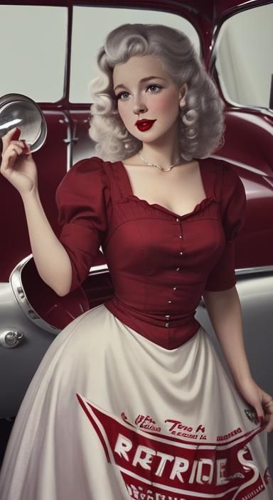 Woman in 1950s Dress by 1957 Chevy