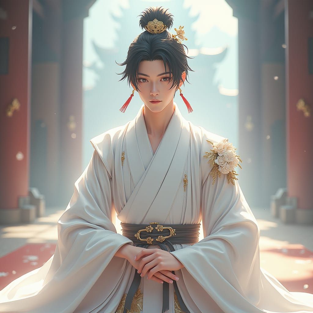 Man in Futuristic Japanese Outfit, Anime Style