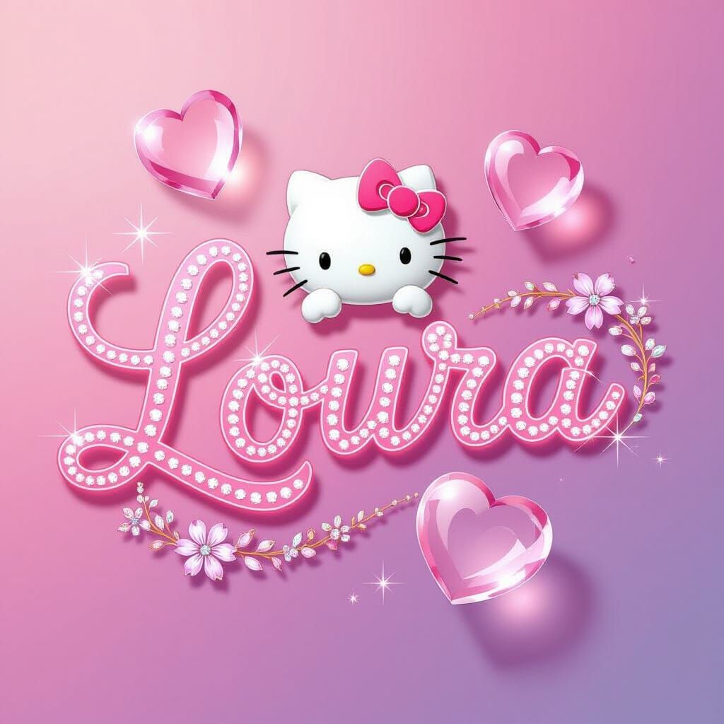 Loura in Hello Kitty Font with Diamonds and Flowers