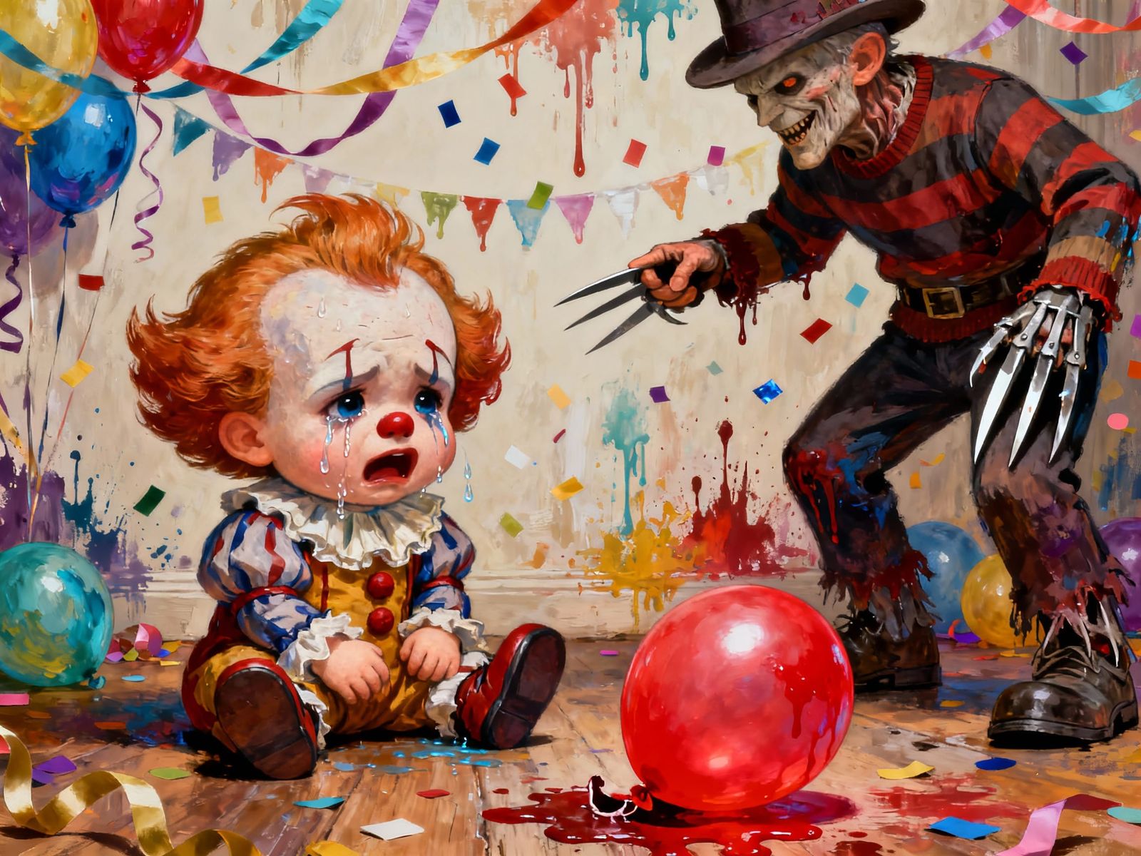Chibi Pennywise Sobbing Over Popped Balloon, Freddy Krueger ...