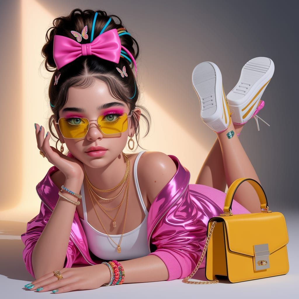 Stylish Teen Girl in Digital Art Illustration