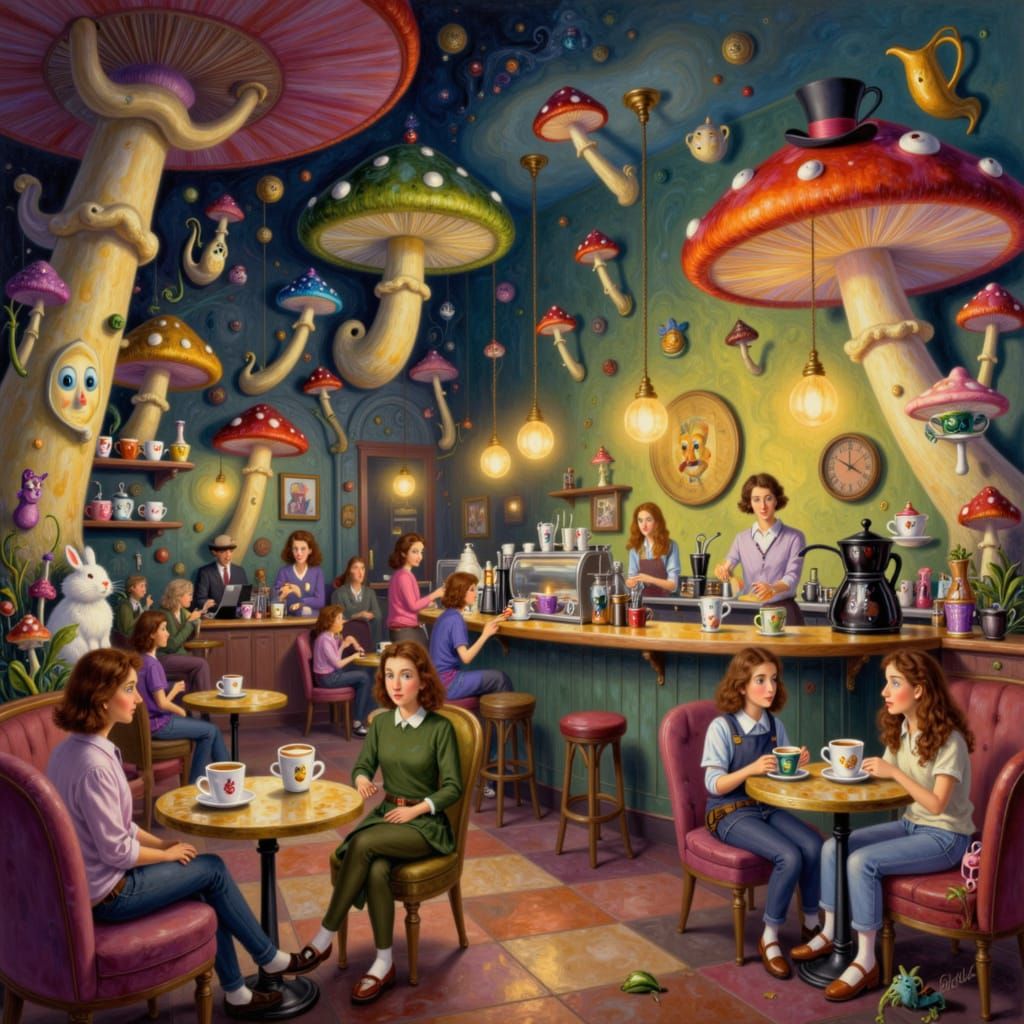 A busy Starbucks Coffee Shop in the style of <lora:Ozbucks Coffee Shop:1.0>